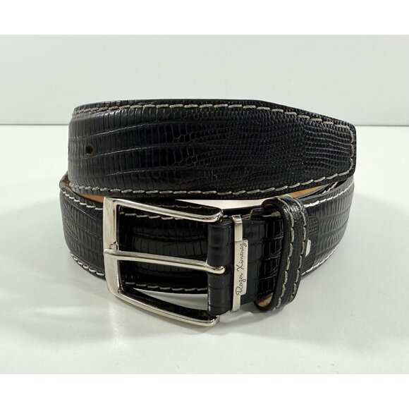 Roger Ximenez Textured Italian Calf Leather Handmade In USA Brass Buckle Black